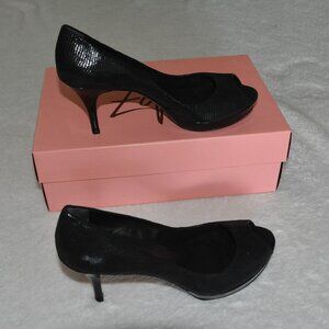 Zofie Lucia Platform Peep ToeBlack Leather Pump Heel sz 9